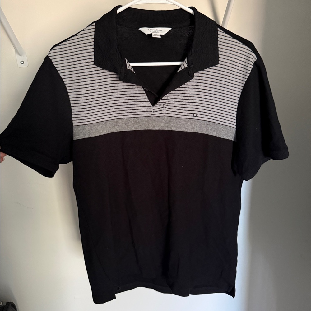Calvin Klein Striped Black and Gray Polo